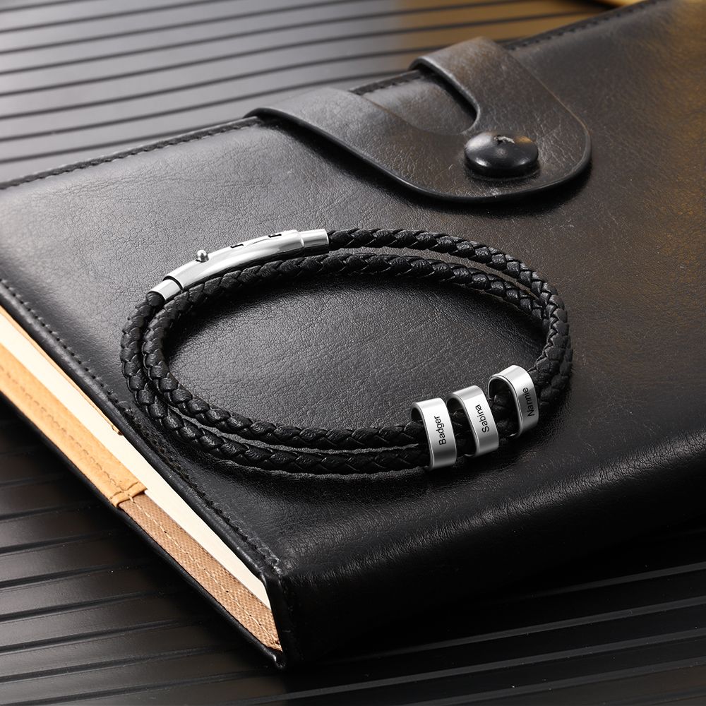 Personalised Leather Bracelet For Men | Customised Men's Leather Bracelet