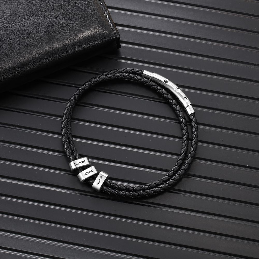 Personalised Leather Bracelet For Men | Customised Men's Leather Bracelet