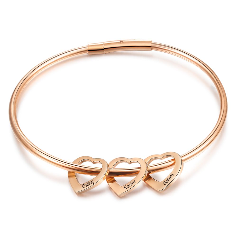 Custom Engraved Heart Ring Bracelet | Bespoke Up To 6 Names Engraved Bracelet For Woman