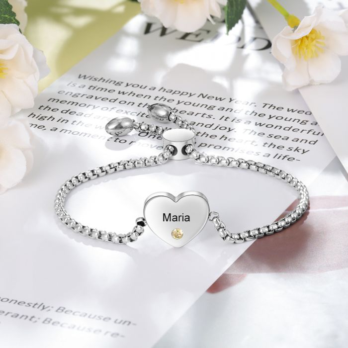 Personalised Friendship Bracelet For Her | Customised Bracelet For HEr With Name Engraved And Birthstone