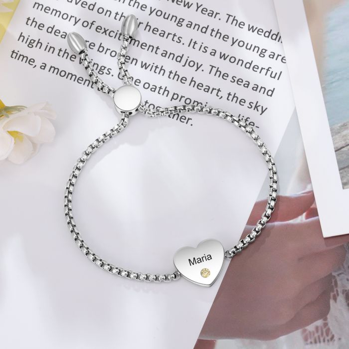 Personalised Friendship Bracelet For Her | Customised Bracelet For HEr With Name Engraved And Birthstone