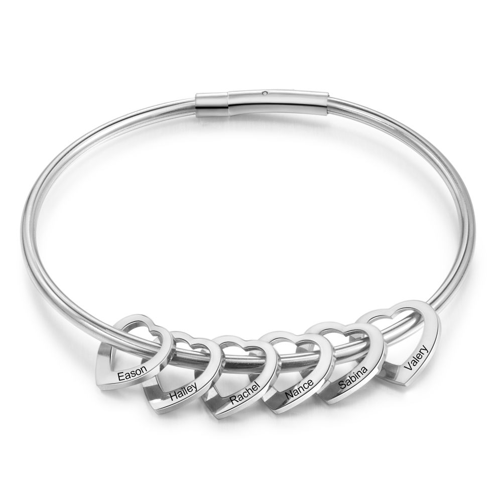 Custom Engraved Heart Ring Bracelet | Bespoke Up To 6 Names Engraved Bracelet For Woman