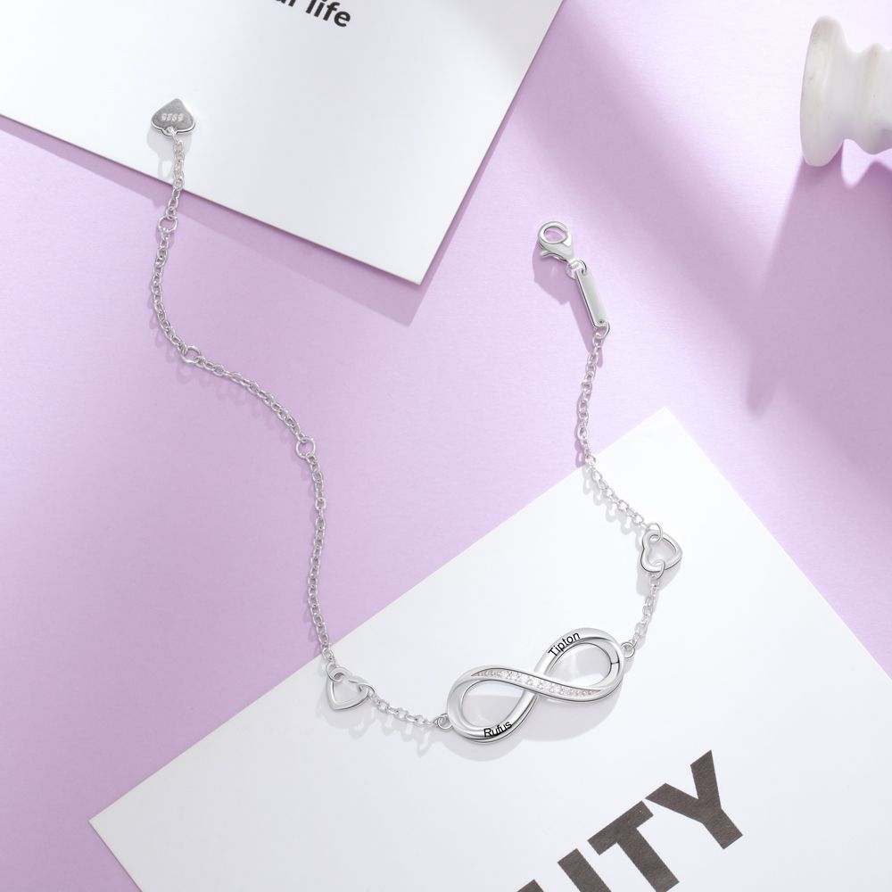 Bespoke Engraved Infinity Bracelet For Woman | Custom Engraved 2 Names Bracelet For Her