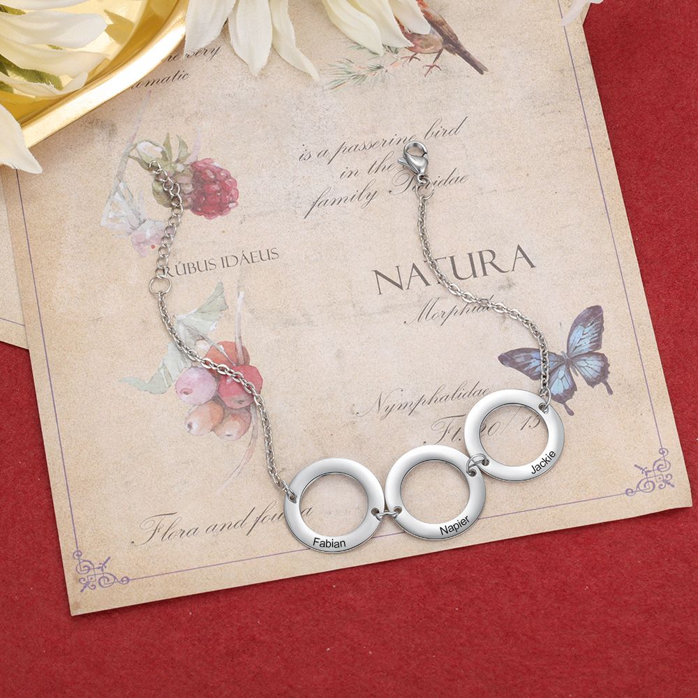 Personalised Circles Engraved 3 Names Bracelet For Women | Customised Bracelet For Her