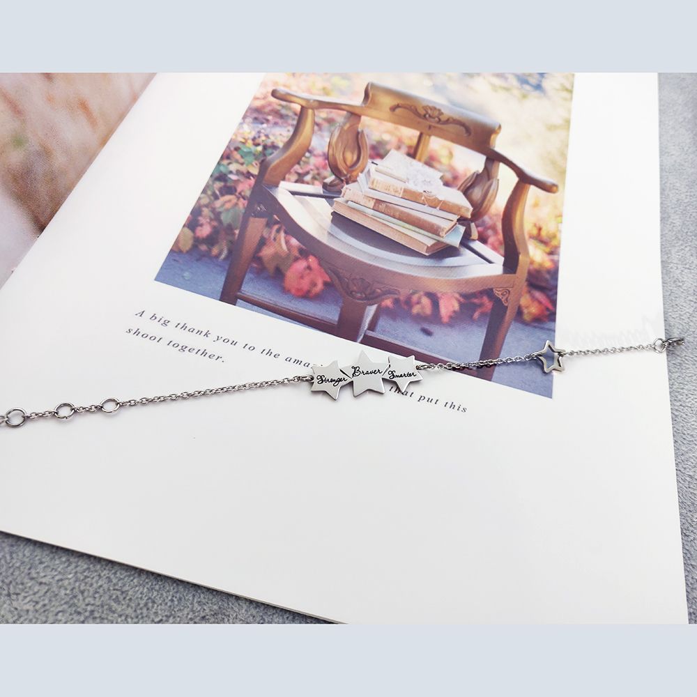 Personalised Engraved Three Starts Bracelet | Bespoke Gift For Mum