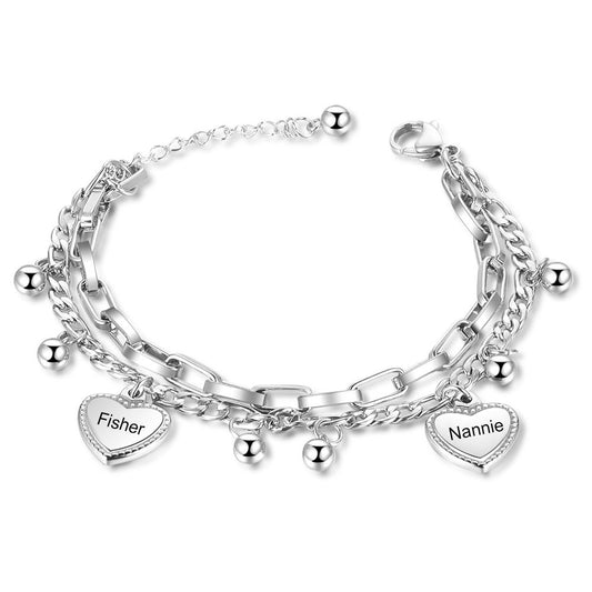 Personalised Engraved 2 Names Charm Bracelet | Bespoke Charm Bracelet For Women