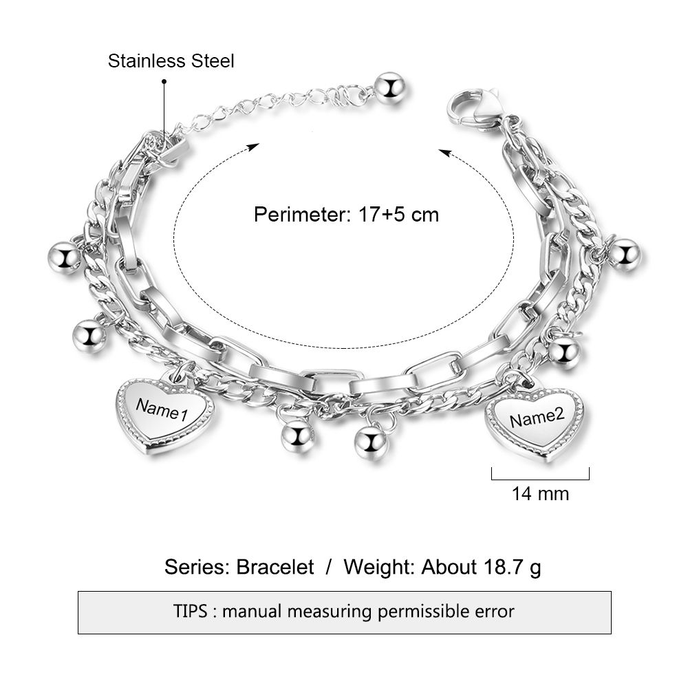 Personalised Engraved 2 Names Charm Bracelet | Bespoke Charm Bracelet For Women