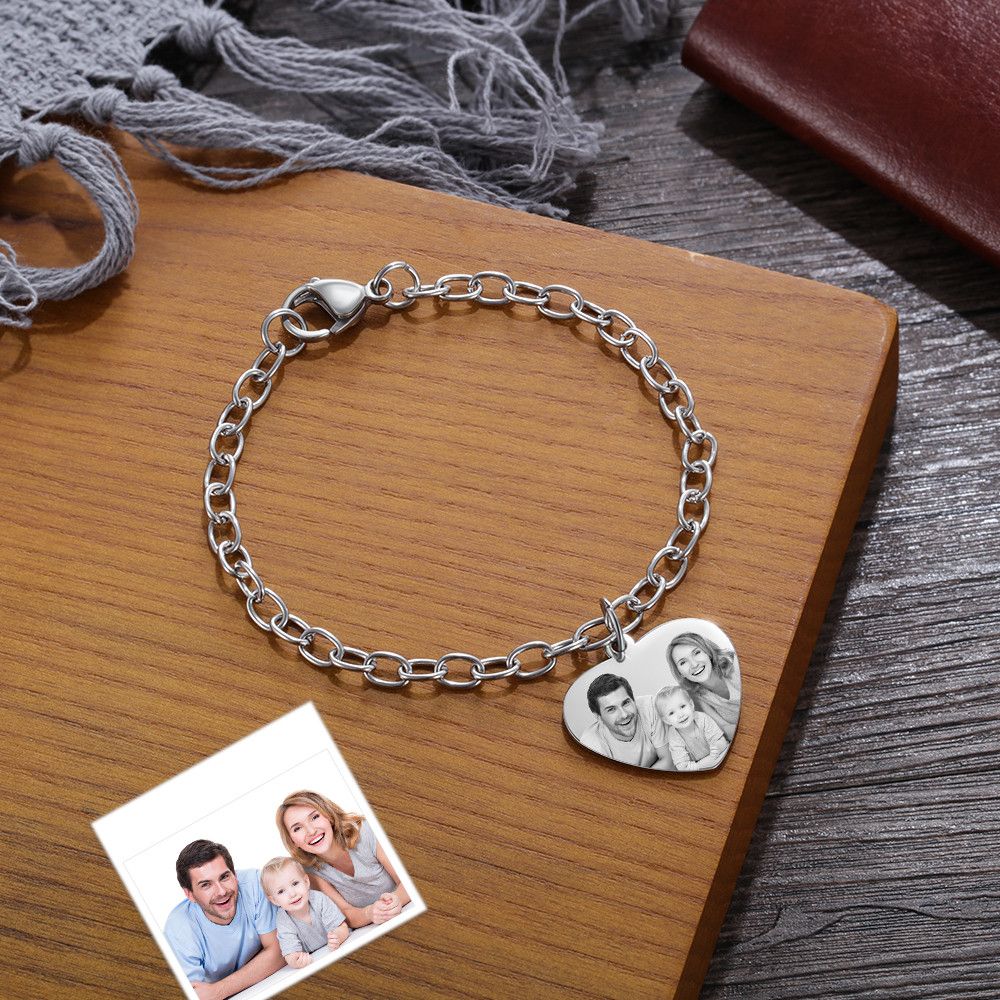 Customised Photo Bracelet For Men With Bespoke Engraving | Personalised Unisex Photo Bracelet
