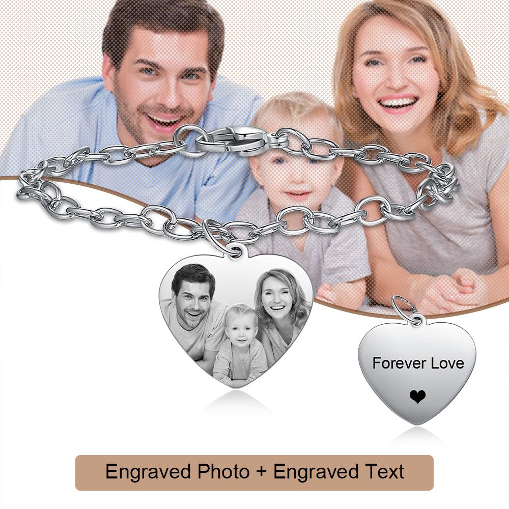 Customised Photo Bracelet For Men With Bespoke Engraving | Personalised Unisex Photo Bracelet