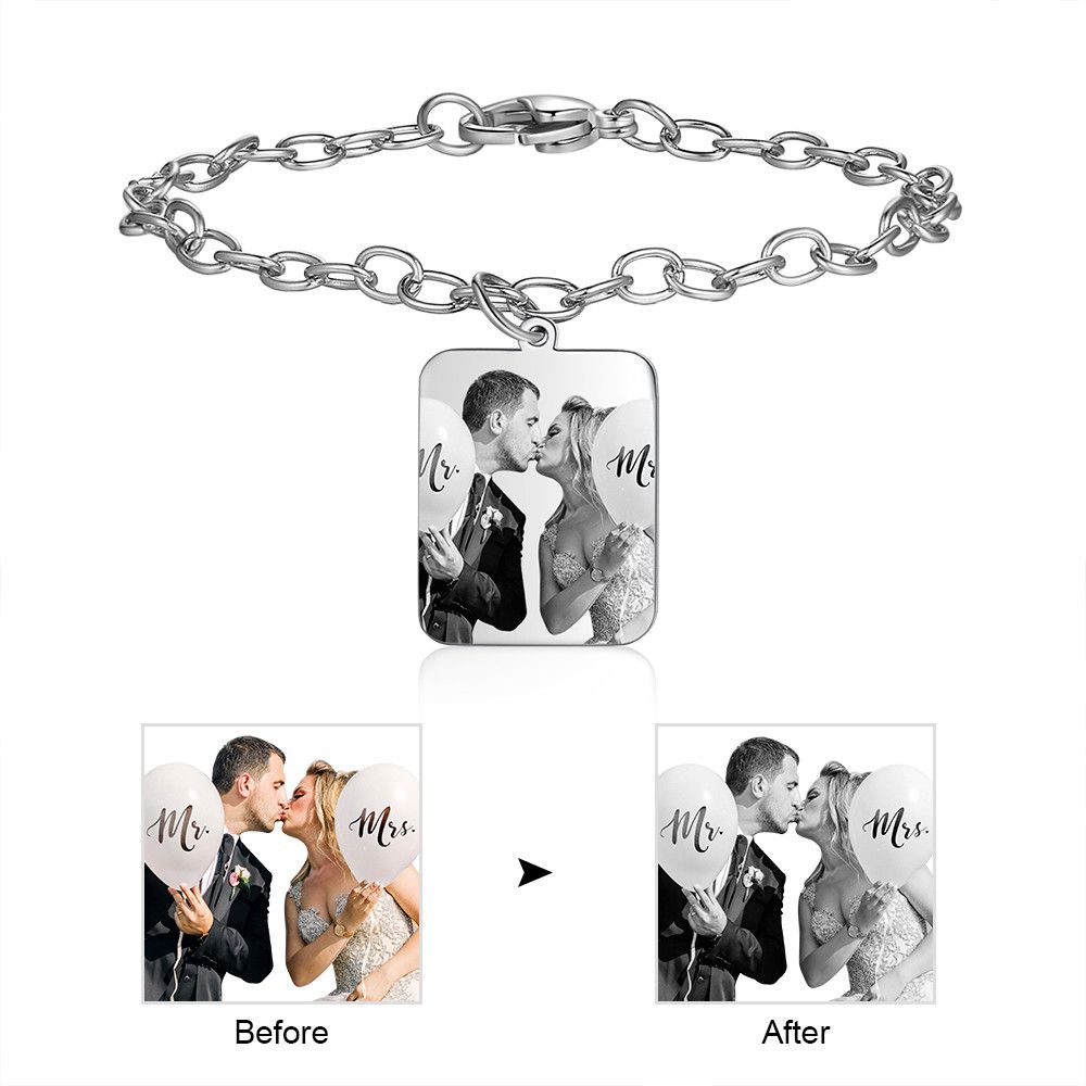 Bespoke Photo Bracelet For Men With Personalised Engraving | Customised Unisex Photo Bracelet