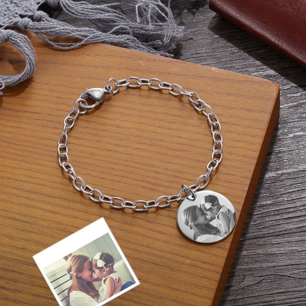Personalised Photo Bracelet For Men With Bespoke Engraving | Customised Unisex Photo Bracelet