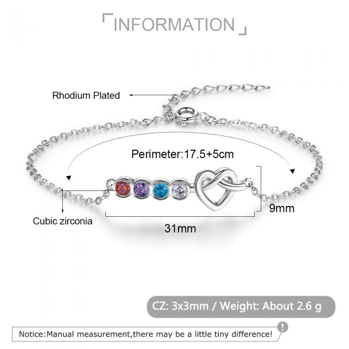 Personalised Birthstone Bracelet For Her | Customised Bracelet With Birthstones | Heart knot Bracelet