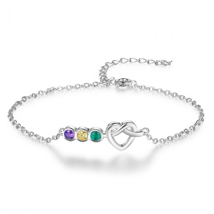 Personalised Birthstone Bracelet For Her | Customised Bracelet With Birthstones | Heart knot Bracelet