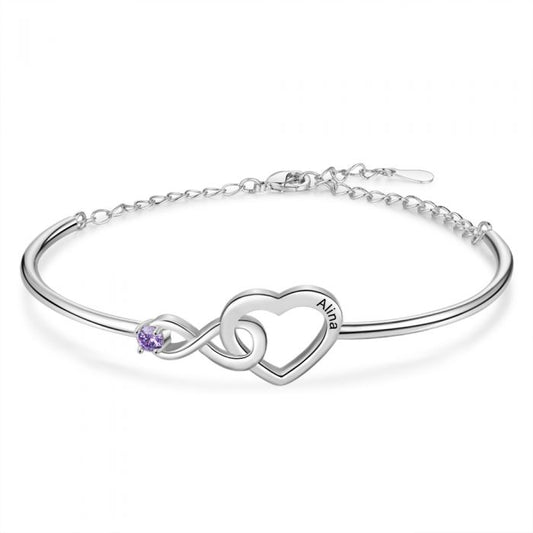 Customised Bracelet For Her | Bespoke Infinity Heart Name Bracelet With Birthstones | Personalised Gift Of Love