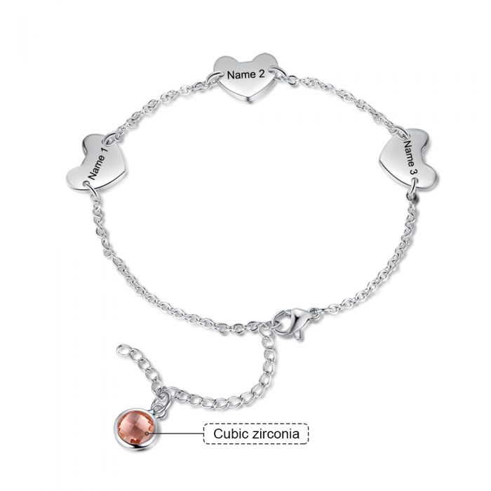 Personalised Engraved Names Bracelet With Birthstone | Customised Bracelet For Girls | Bespoke Bracelet For Her