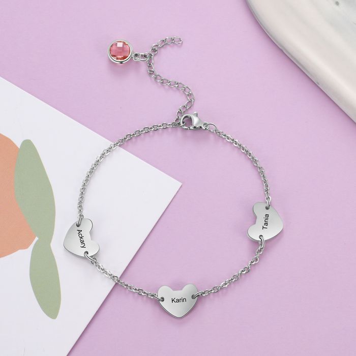 Personalised Engraved Names Bracelet With Birthstone | Customised Bracelet For Girls | Bespoke Bracelet For Her