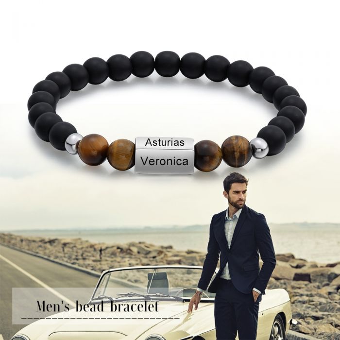 Personalised Beaded Bracelets For Men | 4 Sided Engraved Men's Beads Bracelets | Personalised Bracelets For Him   Personalised Gift For Him | Personalised Gift For Men | Personalised Gift For Dad | Personalised Gift For Boyfriend   Fathers Day Gift Ideas | Anniversary Gift For Him 