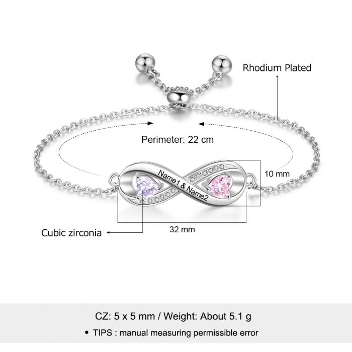 Personalised Infinity Birthstone Bracelet With Engraving | Customised Infinity Love Bracelet For Her