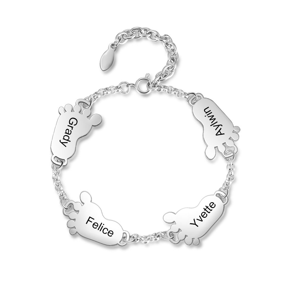 Custom Engraved Baby Foot Bracelet | PErsonalised Up To 4 Baby Feets Bracelet