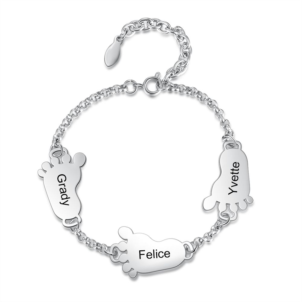 Custom Engraved Baby Foot Bracelet | PErsonalised Up To 4 Baby Feets Bracelet