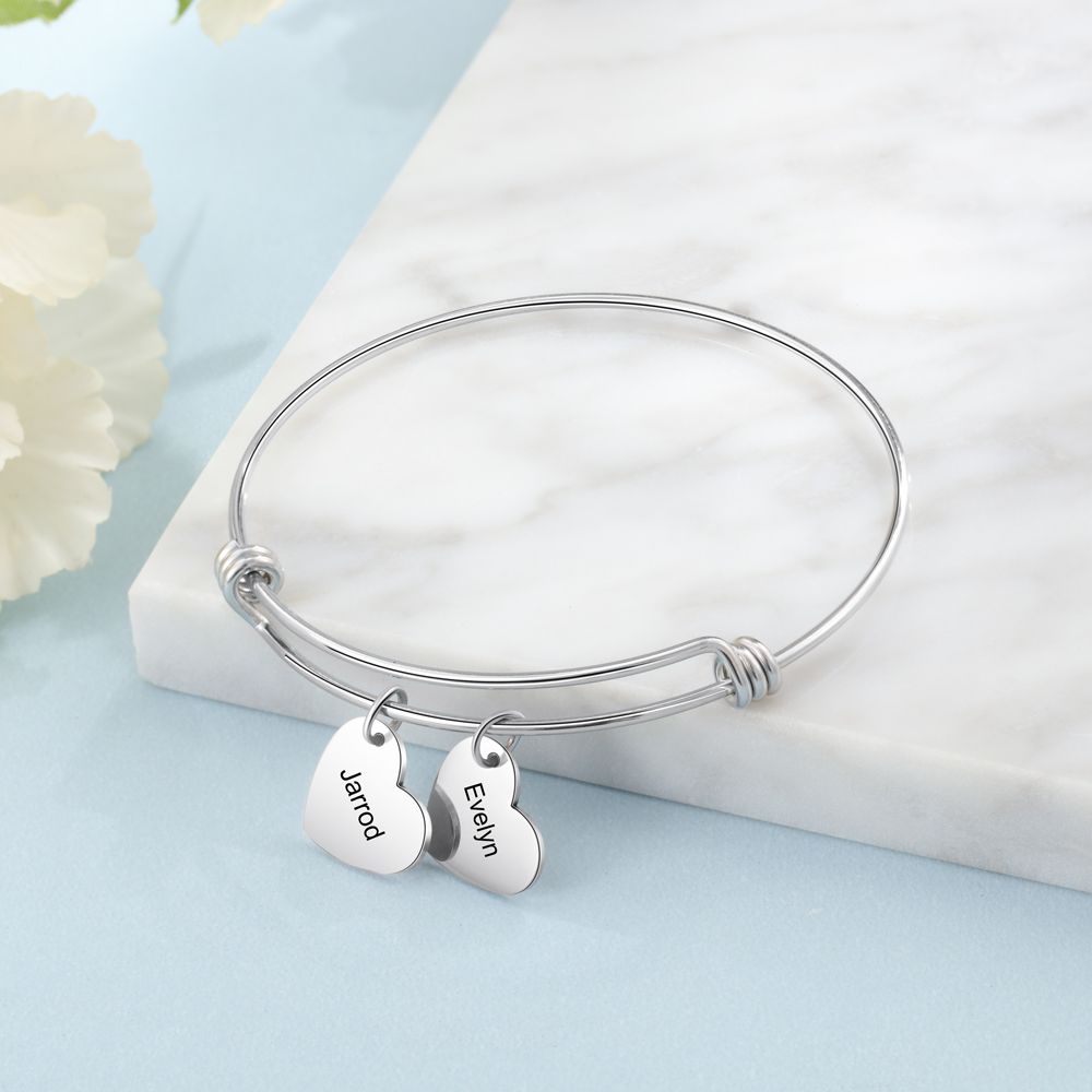 Customised Bracelet For Women | Bespoke Engraved Up To 5 Heart Charms Bracelet For Ladies