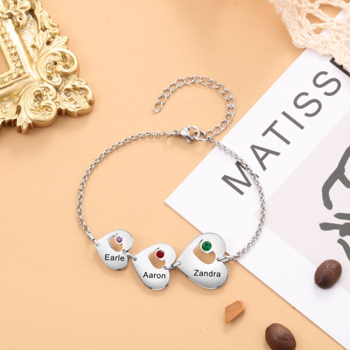 Personalised Mum Bracelet | Customised Names Bracelet With Birthstones | Bespoke Bracelet For Mother