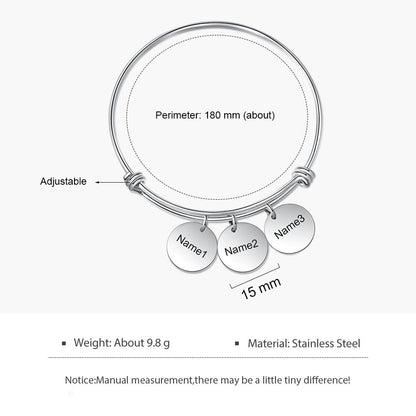 Bespoke Bracelet For Women | Customised Engraved Up To 5 Disc Charms Bracelet For Ladies