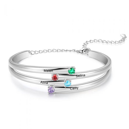 Personalised Bracelet For Her | Customised Birthstone Bracelet For Women With Names Engraved