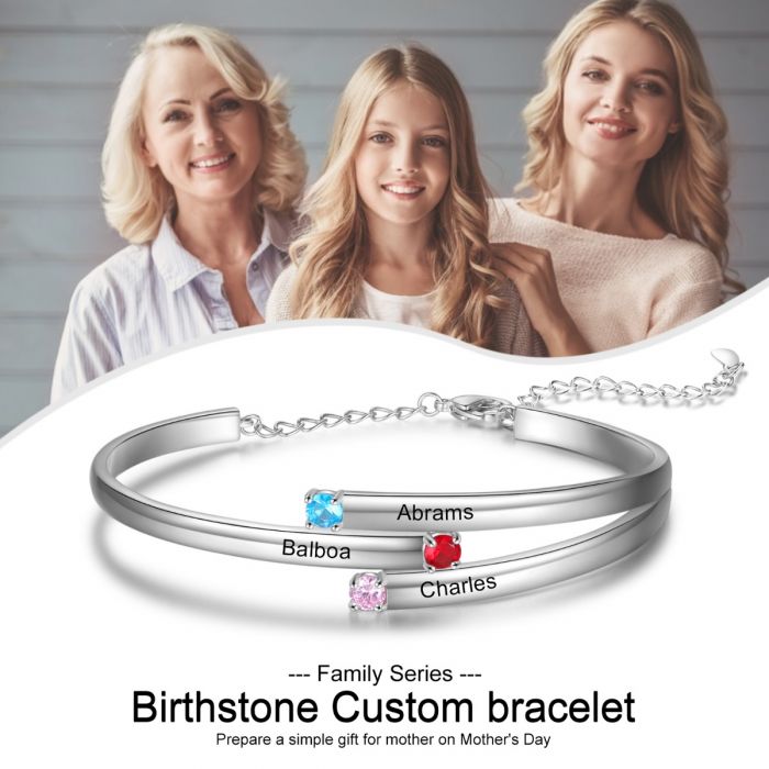 Personalised Birthstone Bracelet With Engraved Names | Customised Bracelet For Her