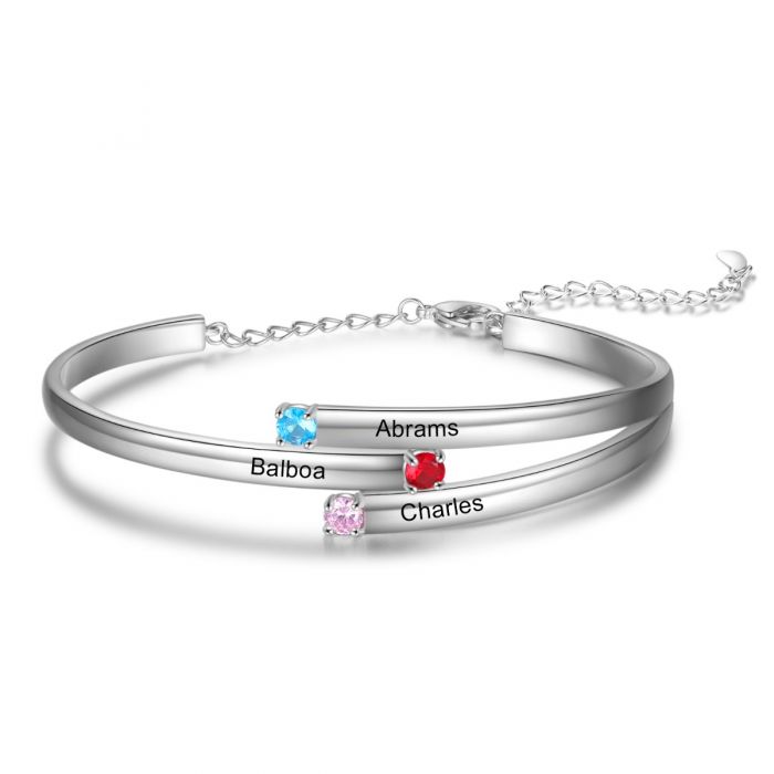 Personalised Birthstone Bracelet With Engraved Names | Customised Bracelet For Her