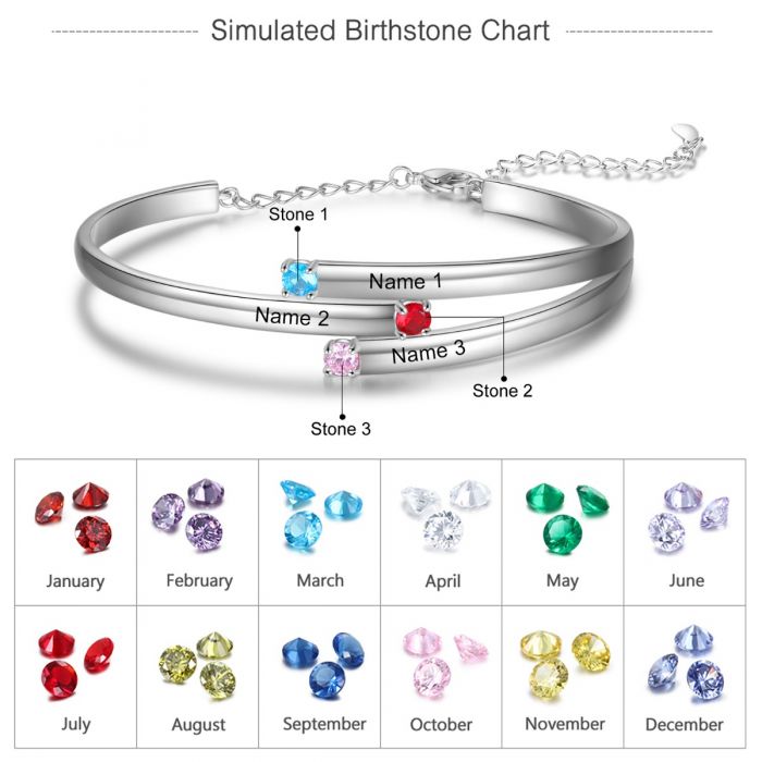 Personalised Birthstone Bracelet With Engraved Names | Customised Bracelet For Her