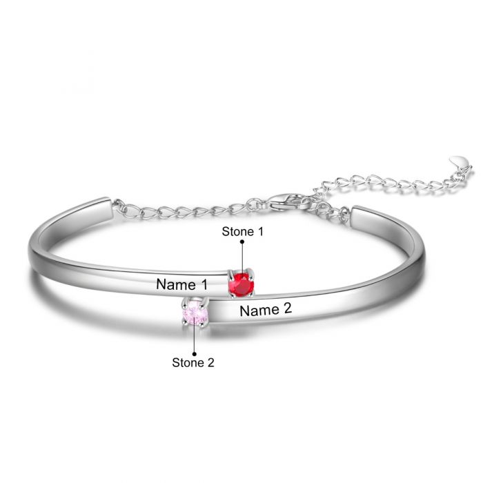 Customised Bracelet For Her | Personalised Bracelet For Women With Names Engraved And Birthstone