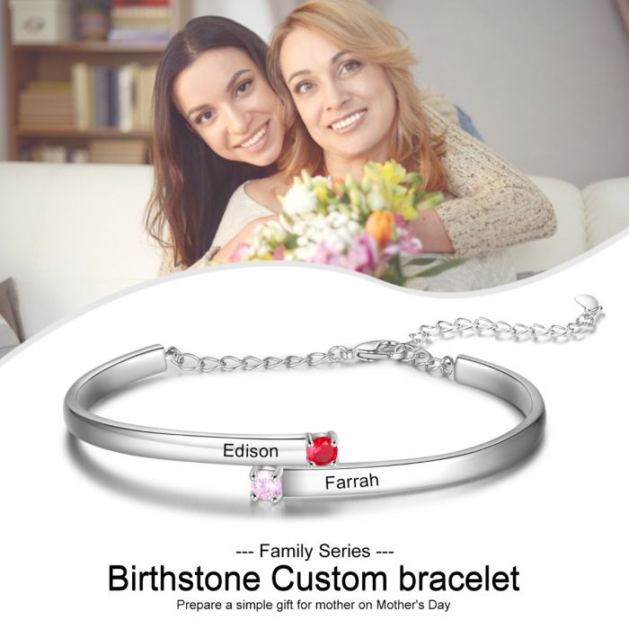 Customised Bracelet For Her | Personalised Bracelet For Women With Names Engraved And Birthstone