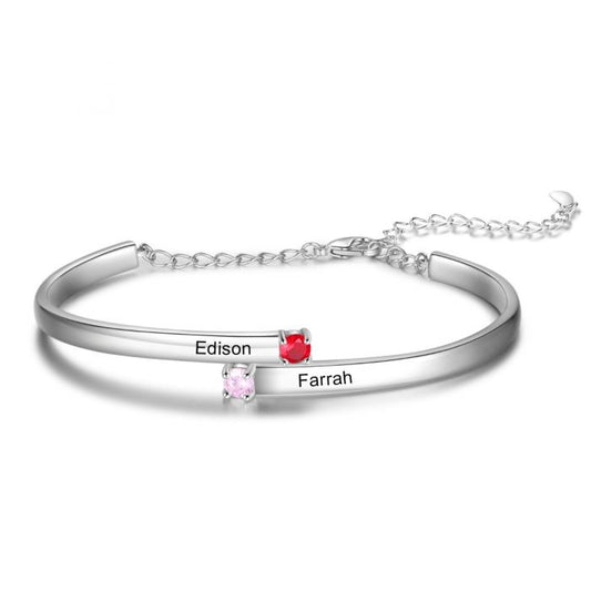 Customised Bracelet For Her | Personalised Bracelet For Women With Names Engraved And Birthstone