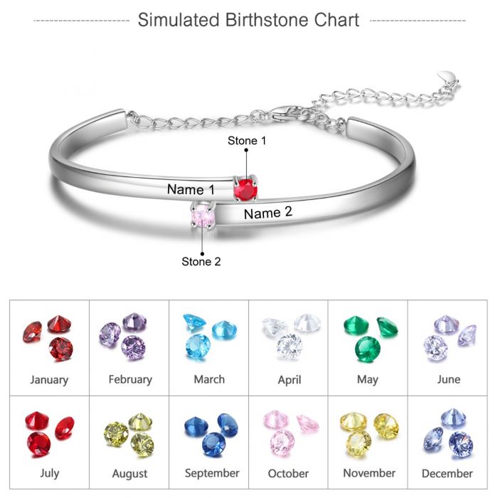 Customised Bracelet For Her | Personalised Bracelet For Women With Names Engraved And Birthstone