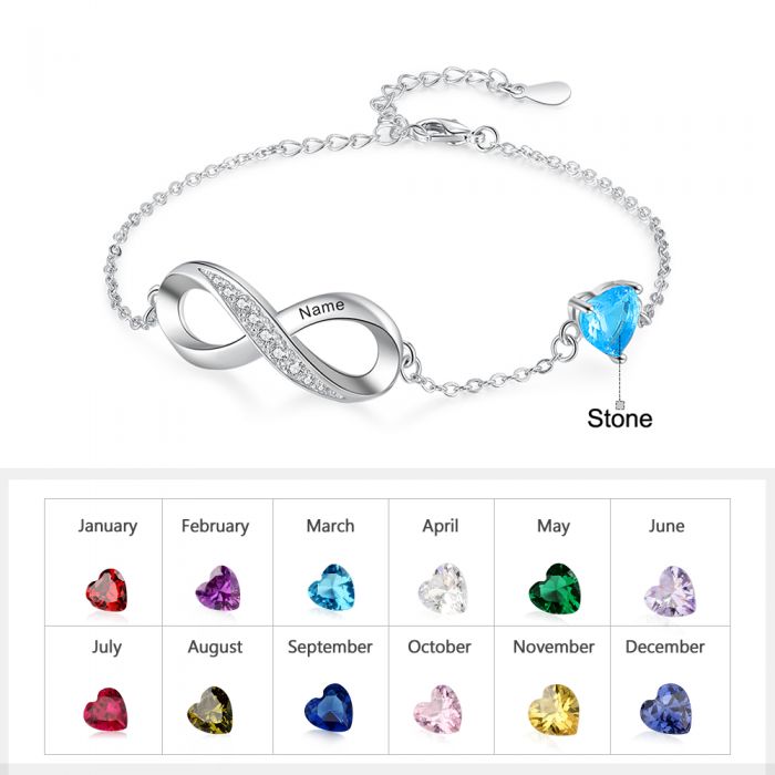Personalised Infinity Birthstone Bracelet For Her With Name Engraved | Customised Bracelet For Her