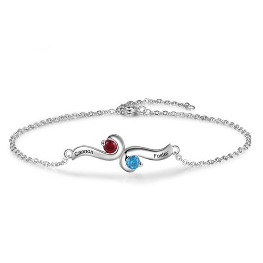 Bespoke Bracelet For Her | Customised Bracelet For Woman With Names Engraved And Birthstones