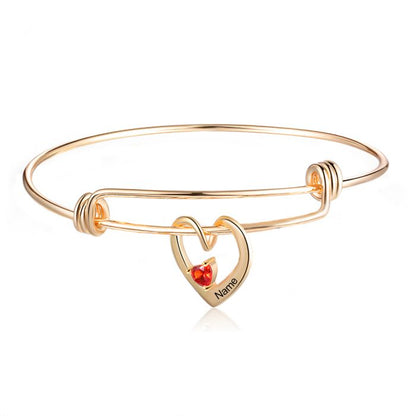 Personalised Birthstone Bracelet For Mum | Customised Up To 3 Engraved Hearts Birthstones Bracelet For Women
