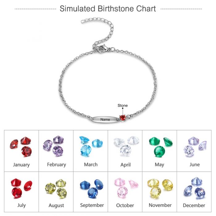 Personalised Bracelet For Her | Custom Engraved Up To 6 Names Bracelet With Birthstones