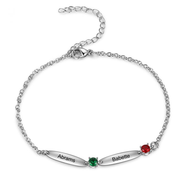 Personalised Bracelet For Her | Custom Engraved Up To 6 Names Bracelet With Birthstones