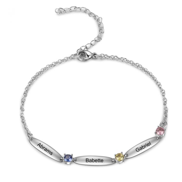 Personalised Bracelet For Her | Custom Engraved Up To 6 Names Bracelet With Birthstones