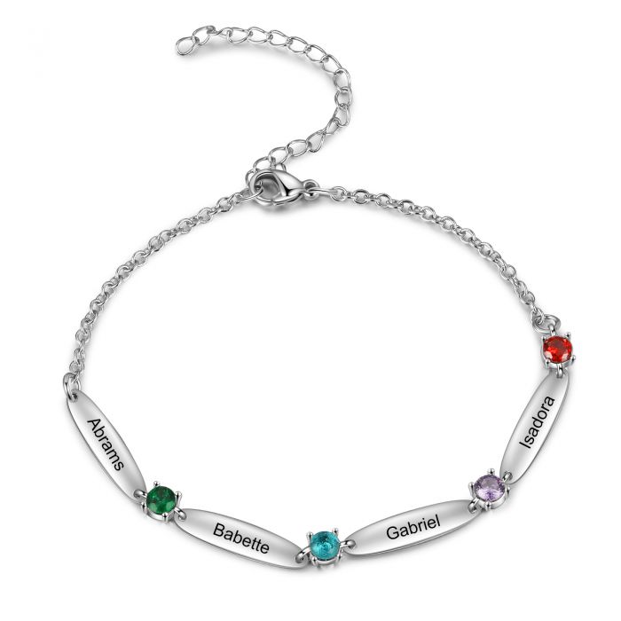 Personalised Bracelet For Her | Custom Engraved Up To 6 Names Bracelet With Birthstones