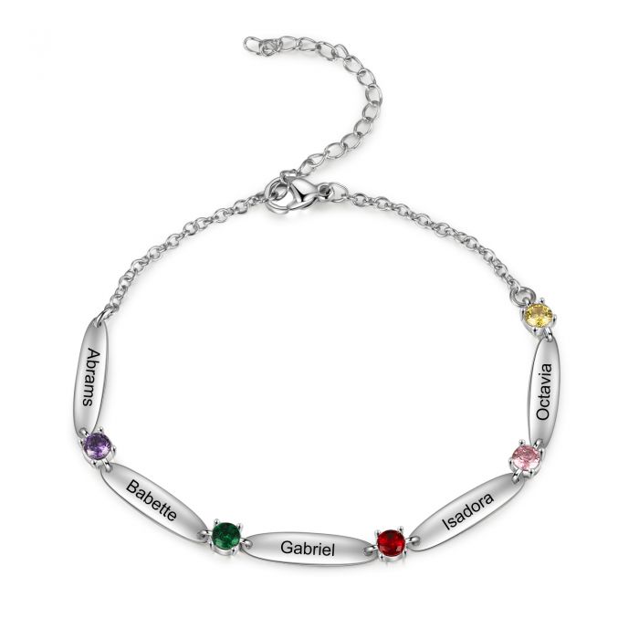 Personalised Bracelet For Her | Custom Engraved Up To 6 Names Bracelet With Birthstones