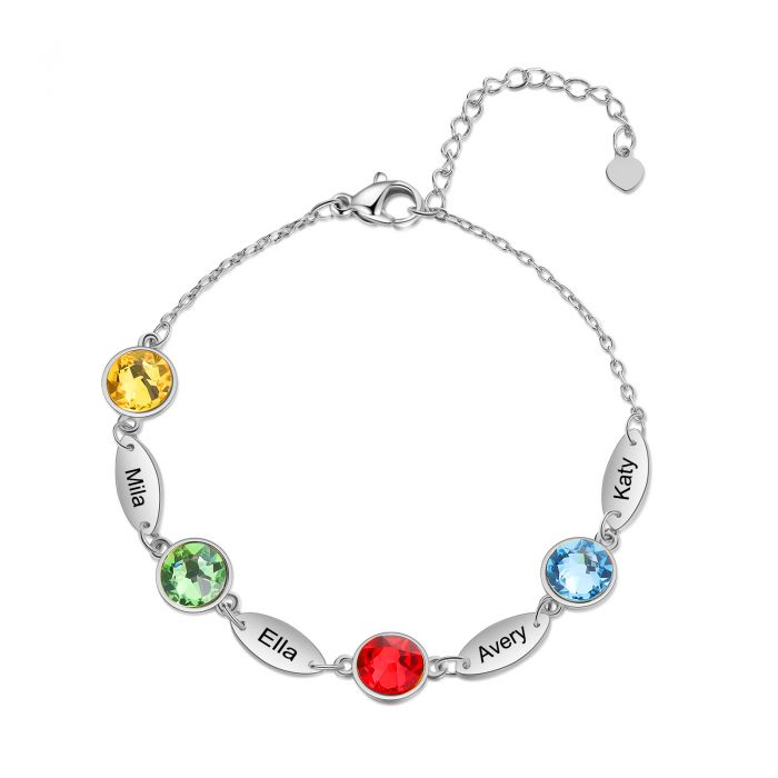 Personalised Bracelet For Her Up To 6 Engraved Names And Birthstones | Bespoke Bracelet For Woman