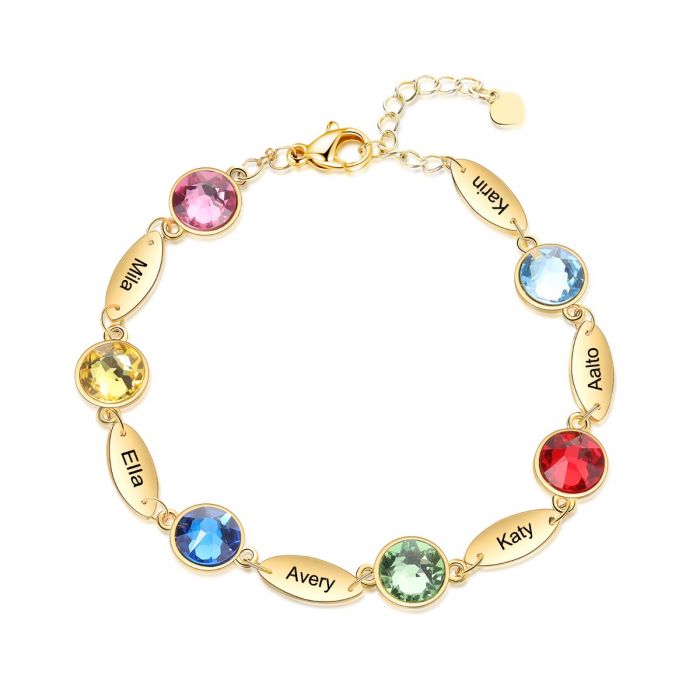 Personalised Bracelet For Her Up To 6 Engraved Names And Birthstones | Bespoke Bracelet For Woman