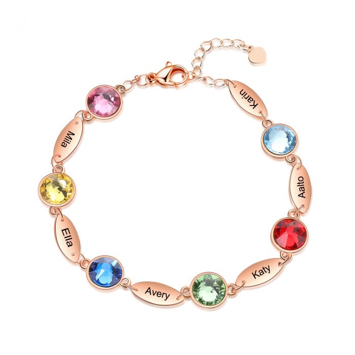 Personalised Bracelet For Her Up To 6 Engraved Names And Birthstones | Bespoke Bracelet For Woman