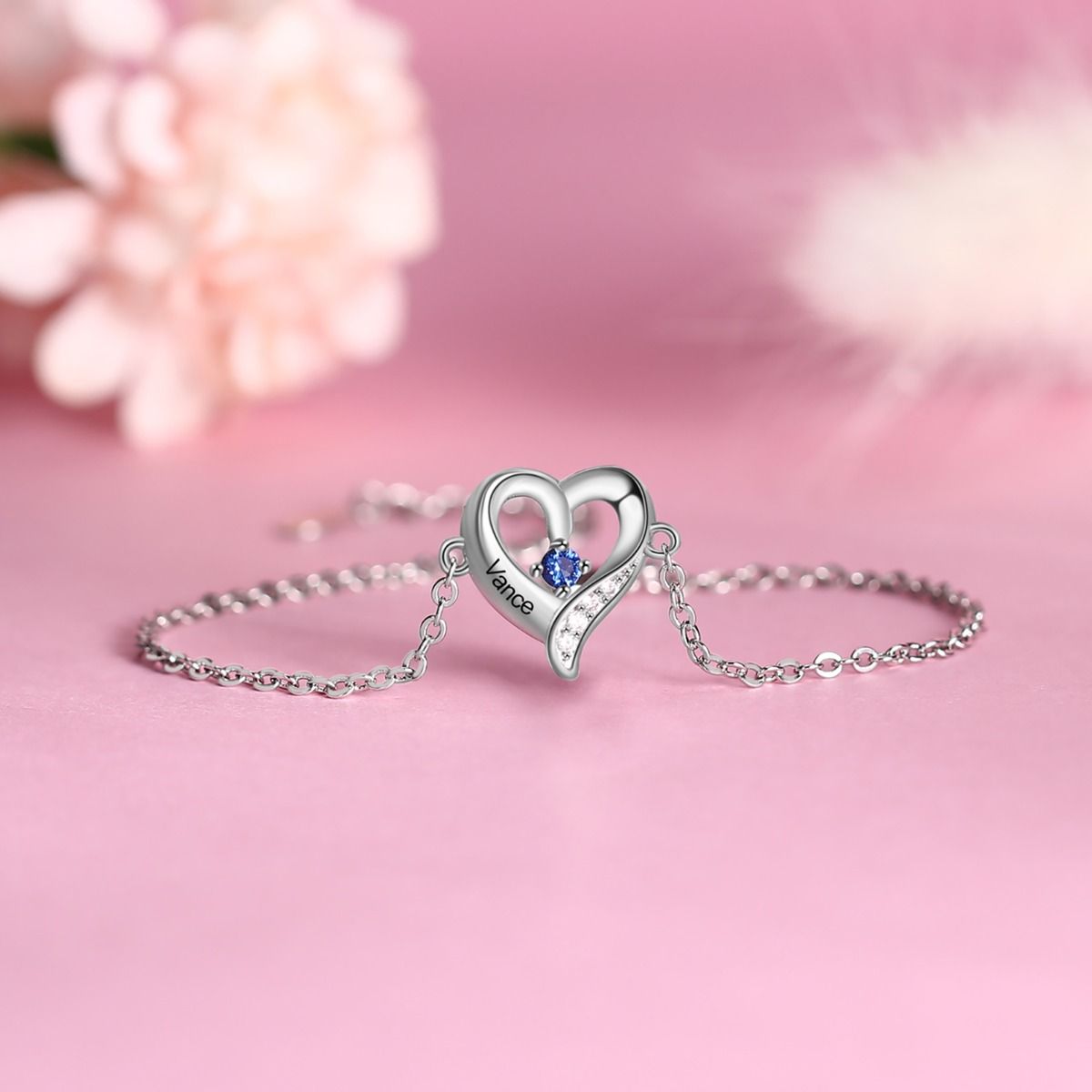 Personalised Bracelet For Mum | Customised Engraved Names Up To 5 Hearts Bracelet With Birthstones