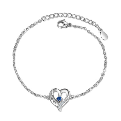 Personalised Bracelet For Mum | Customised Engraved Names Up To 5 Hearts Bracelet With Birthstones