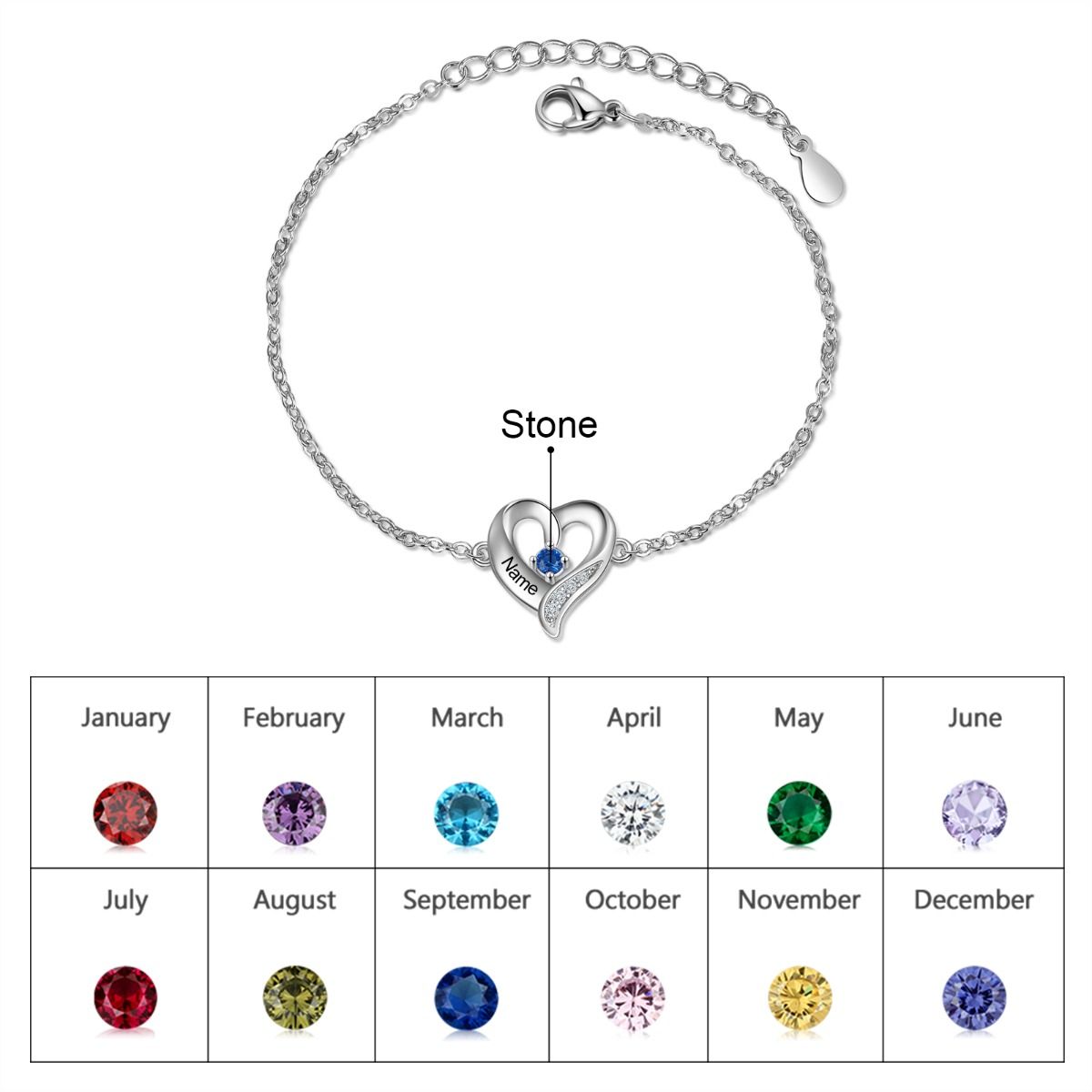 Personalised Bracelet For Mum | Customised Engraved Names Up To 5 Hearts Bracelet With Birthstones