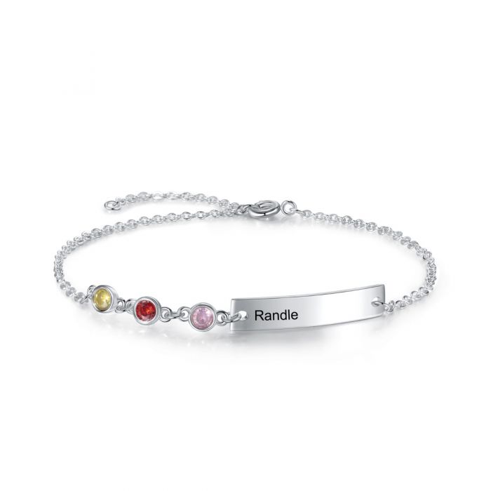Personalised Bracelet For Her With Engraved Nameplate And Birthstones | Customised Bracelet For Her